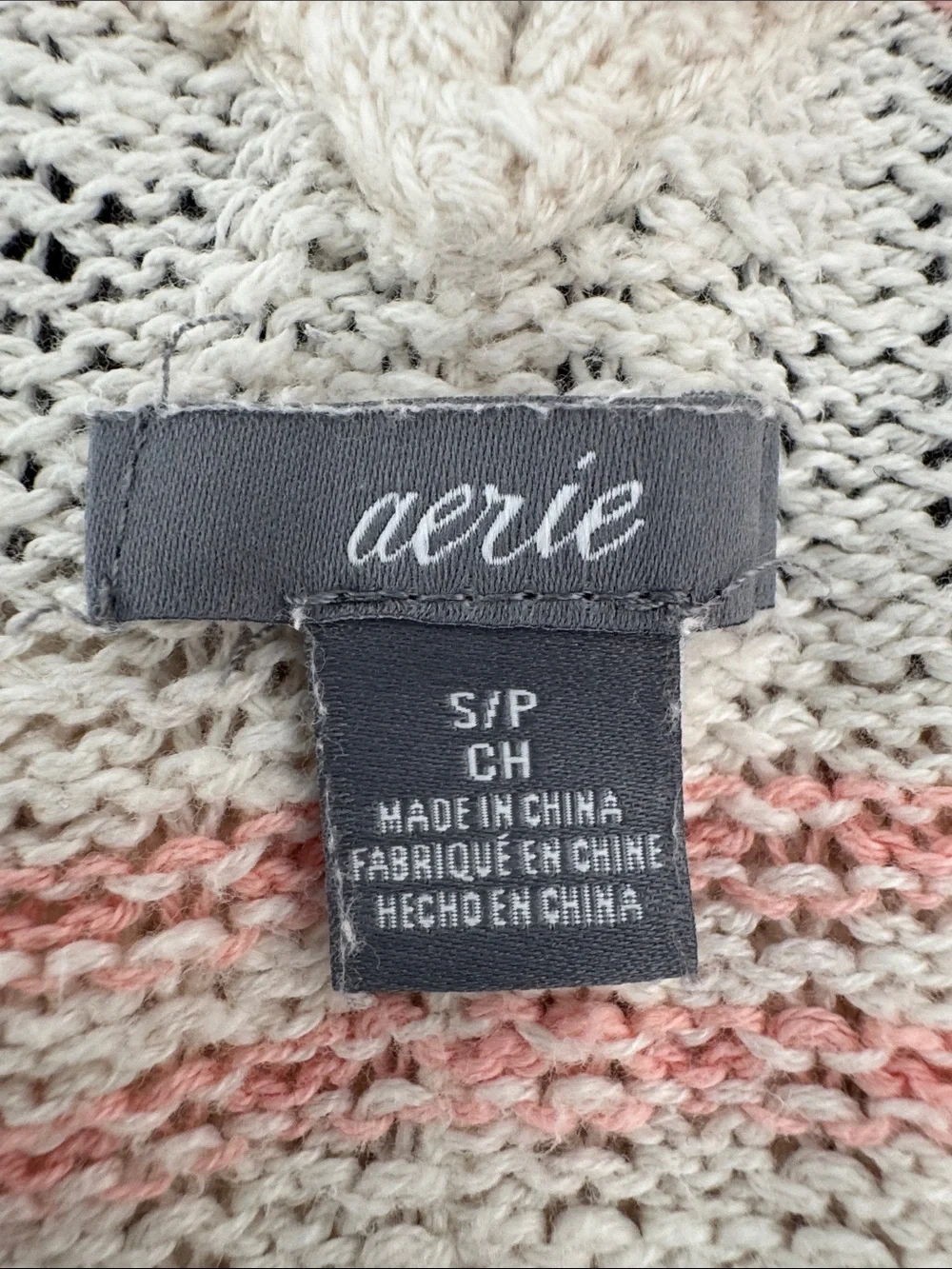 aerie Cream & Coral Striped Women’s Lightweight Sweater